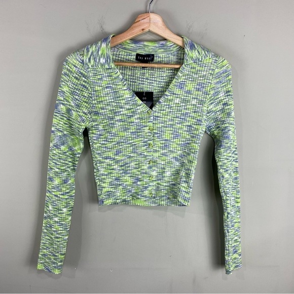 Say What Y2K Ribbed Full Button Up Down Cropped Crop Top Collared Shirt XL (NWT) - Picture 1 of 4